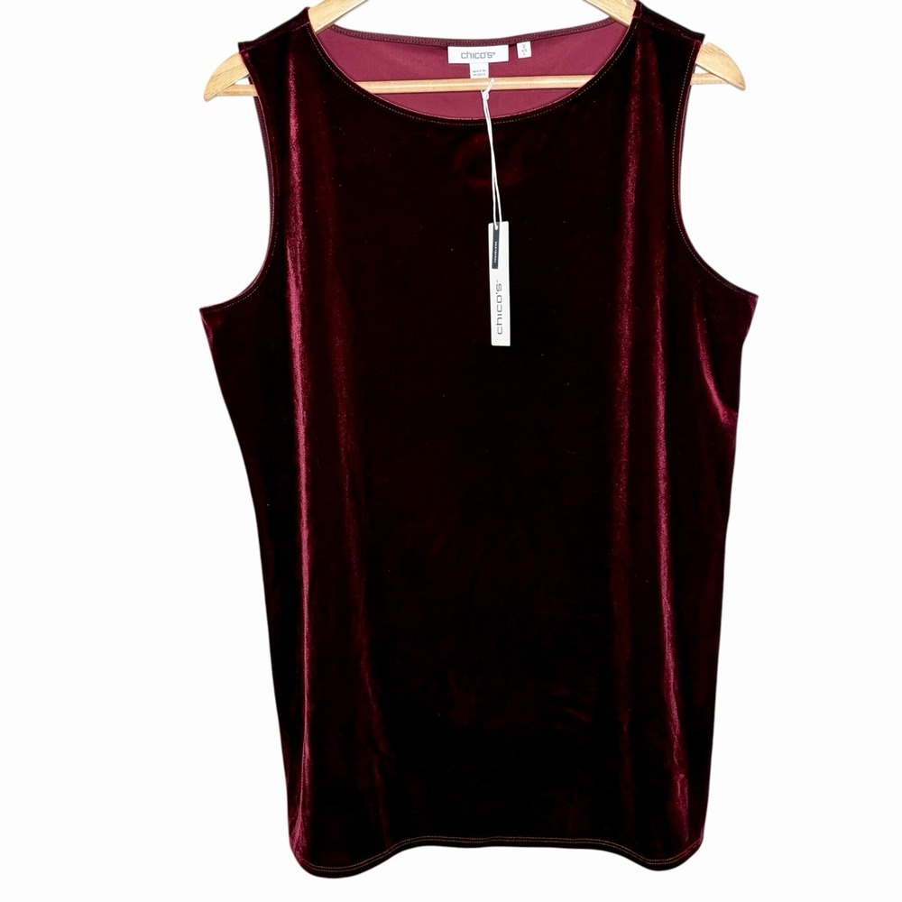 Chicos Travelers Velvet Tank Top Red Womens L 2 Holiday Glam Christmas Party